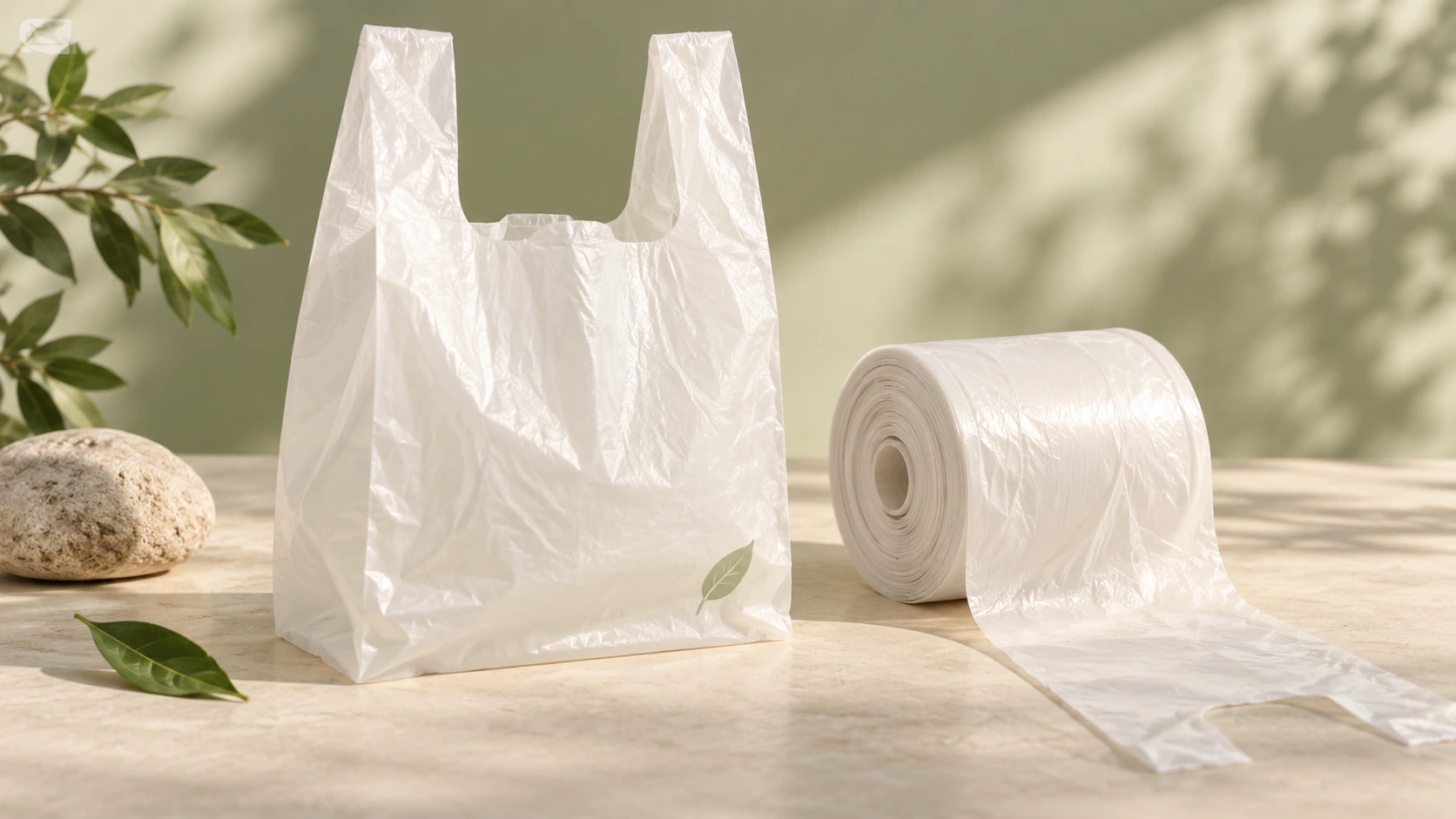 Biodegradable vest bag and continuous bag roll