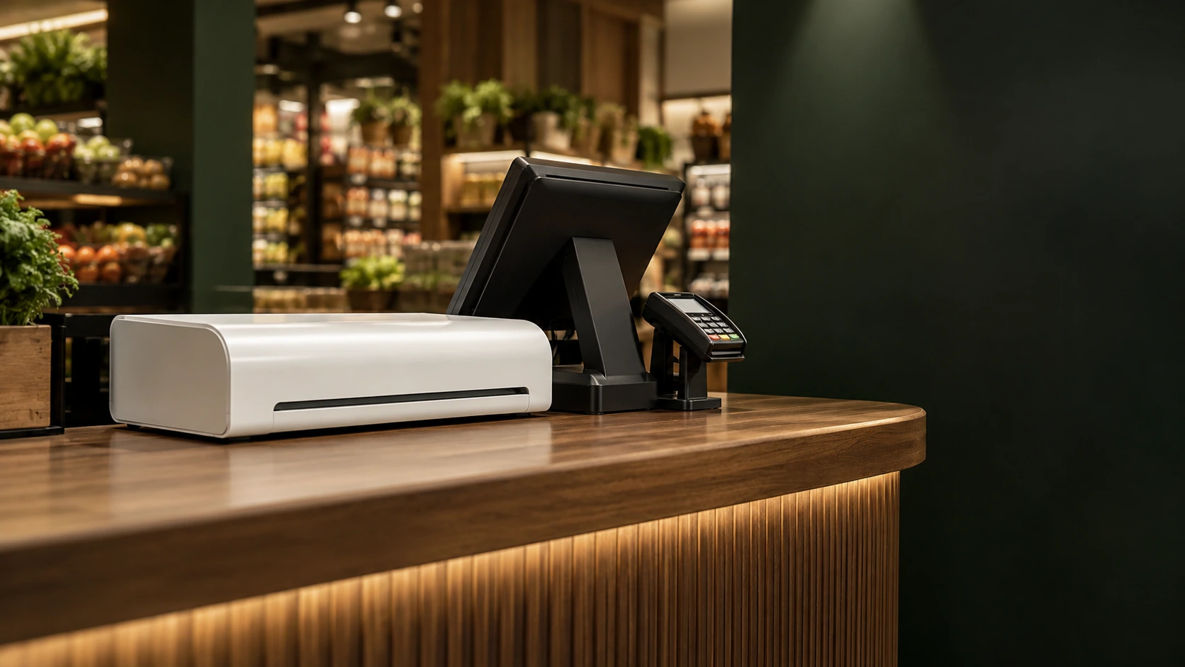 AutoBagX countertop dispenser beside a point of sale terminal